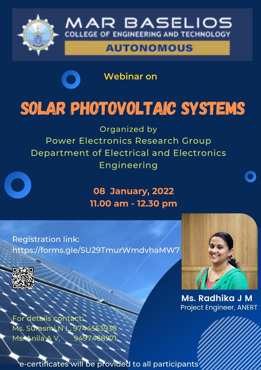 Webinar On “Solar Photovoltaic Systems” – Mar Baselios College Of ...